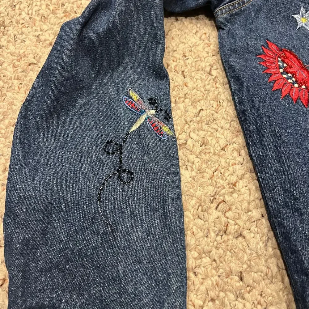 Quacker Factory Floral Embroidered Denim Shacket L Cottagecore Maximalist